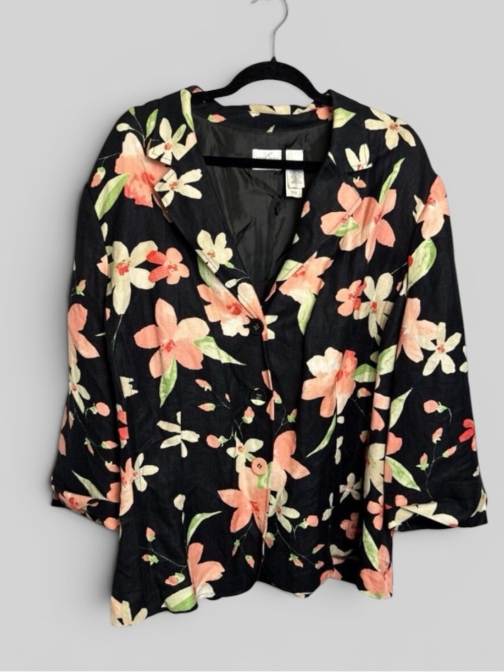 Emma James floral print  linen jacket feminine size 24W plus preppy grannycore